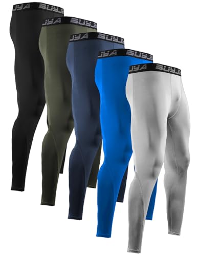 Image of BUYJYA 3 Pack Men's Compression Pants Running Tights Workout Leggings Athletic Cool Dry Yoga Gym Clothes Gift
