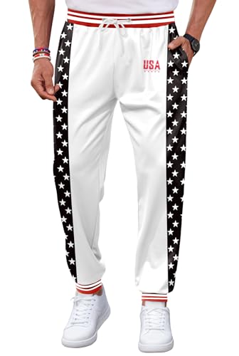 Arvilhill Men's US Flag Cozy Joggers Pocket National Park Sweatpants Elastic Waistband Funny 4th Patchwork L