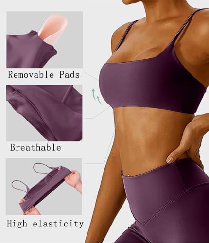 Women's Sports Bra Low Impact Lightweight Casual Workouts Bralette Removable Yoga Bra Thin Straps Sexy Bra Everyday Bras Deep Purple — view 4