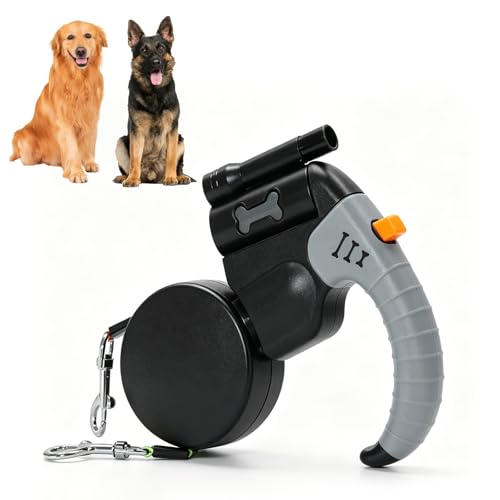 Guinzaglio doppio retrattile, 3 m, doppio guinzaglio per 2 cani, guinzaglio con luce LED, guinzaglio allungabile per 2 cani, manico antiscivolo per passeggiate e allenamento, cani di piccola taglia