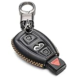 Vitodeco Genuine Leather Smart Key Fob Case Cover Protector with Leather Key Chain for 2017-2018 Infiniti QX30 (3-Button, Black)