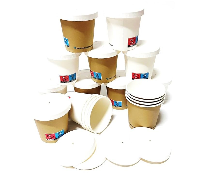 Nicoletti kit bar 200 pezzi : 100 bicchierini di carta bianchi e avana, bicchiere caffe monouso in cartoncino 4OZ / 100ml, bicchieri ideali espresso asporto con 100 coperchi CARTONCINO coffee to go
