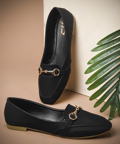 Image of JM LOOKS Sophisticated Horsebit Loafer Flats with Premium Matte Finish and Elegant Metal Link Detail for Daily Style