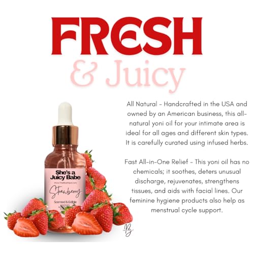 Image of Strawberry Yoni Oil for Women - Feminine Intimate Oil for pH Balance, Ingrown Hairs & Moisturizing - Sweet Scented Natural for Daily Feminine Care Scented NOT Flavored
