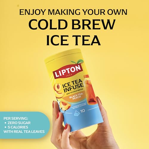 Image of Lipton Ice Tea Infuse Black Tea Peach Cold Brew Tea Bags - 10 Count - Brews in Cold Water in Just 5 Minutes - Water Bottle Friendly for on-the-Go Refreshing Iced Tea