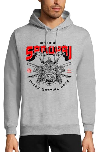 Sweat capuche samouraï noir graphisme arts martiaux imprimé pour homme