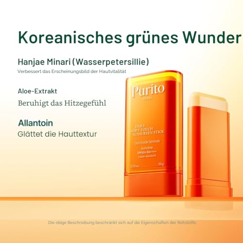 Purito Seoul Daily Soft Touch Sonnenschutz-Stick, LSF50+, PA++++++, 5-in-1-Verteidigung, UVA- und UVB-Schutz, nicht fettend, leicht, tragbar, koreanische Hautpflege, hypoallergen, 20 g 3