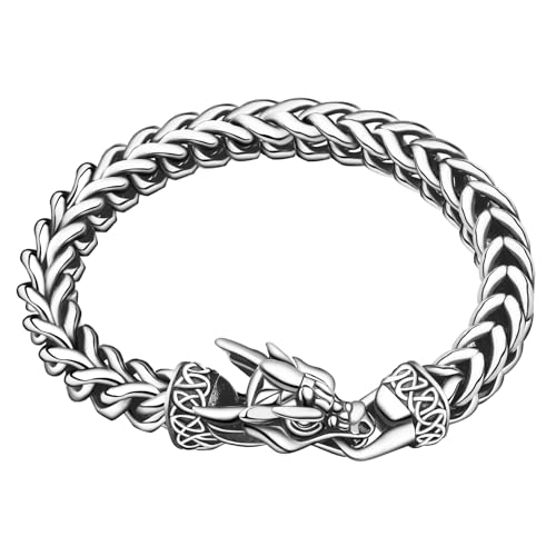 Stainless Steel Bracelet for Women, Ultra-small Size Dragon Viking Cuban Link, 10mm Width, 7.2 Inch Length, Fits Wrists up to 6 Inches Vintage Silver/Black Punk Jewelry Gifts