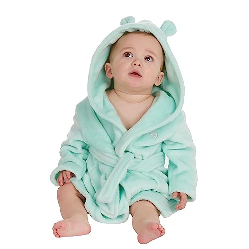 Bamu Baby Town Boys Girls Infants Unisex Soft Plush Flannel Fleece Hooded Bath Robe Dressing Gown Sizes 0-24 Months (as8, age, 6_months, 12_months, Mint)