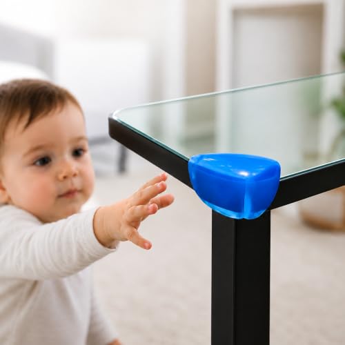 Image of Safe-O-Kid 4 Pcs Baby Safety Corner Protectors | Tear Drop Shaped Silicone Edge Guards for Sharp Furniture Corners, Tables & Beds | Soft Cushion, Non-Toxic, BPA-Free Baby Proofing - Blue