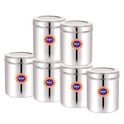 SUVI 1 kg Stainless Steel Kitchen Containers with See Through Lid (1250ml - 6pcs) | Ubha Dabba Multipurpose Storage | Steel Storage Containers for kitchen Food Grains Capacity - 1kg Approx (Pack of 6) SUVI 1 kg Stainless Steel Kitchen Containers with See Through Lid (1250ml - 6pcs) | Ubha Dabba Multipurpose Storage | Steel Storage Containers for kitchen Food Grains Capacity - 1kg Approx (Pack of 6)