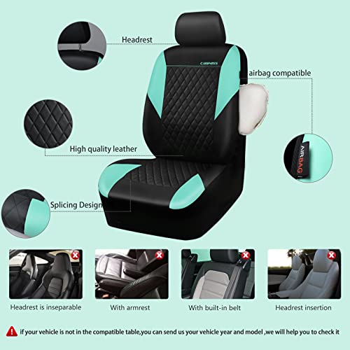 Image of CAR PASS Mint Leather Seat Covers Full Set-Universal Quilting Cute Girly Car Seat Cover with 5mm Composite Sponge Inside,Airbag Compatible,2zipper Bench for Most Sedan,SUV,Truck(Full Set,Mint)