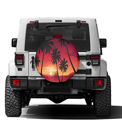 Image of Sunset Beach Palm Spare Tire Cover Dust-Proof Wheel Tire Cover Fit Trailer, RV, SUV and Many Vehicle 16 Inch