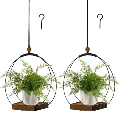Support de plante suspendu boho x2 en bois et fer réglable pour intérieur