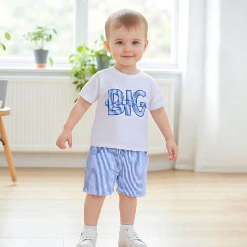 Toddler Infant Baby Boy Summer Outfit Letter Short Sleeve Elastic Stripes Shorts Brothers T-shirt 2Pcs Set2