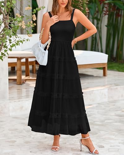 Image of PRETTYGARDEN Women's Summer Dresses 2026 Sleeveless Smocked Tiered Ruffle Tulle A-Line Flowy Wedding Party Maxi Dress