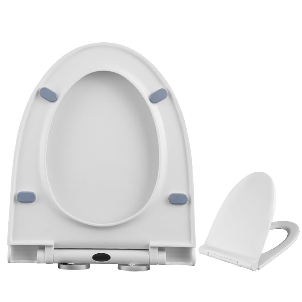 Yougang White U-Shaped/V-Shaped Toilet Seat Oval Loo Toilet Seat,Soft Close Quiet No Slamming,Standard Size Universal Toilet Lid,Simple Top Fixing (Small V-Shape)