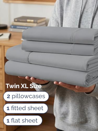 Image of Extra Deep Twin XL Sheet Set - 4 Piece Breathable & Cooling - Steel Blue | Hotel Luxury Bed Sheets Set, Easy & Secure Fit, Ultra-Soft, Wrinkle & Fade Free, Comfy Sheets Set with Extra Deep Pockets