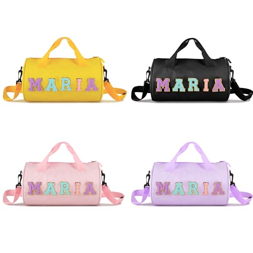 Personalized Dance Ballet Bag for Girls Boys, Kids Cute Travel Duffel Bag, Sport Duffle Bag, Gym Bag, Weekender Overnight Bag Gift with Letter Name Patches (yellow)2