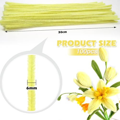 TOAOB 100pcs Light Yellow Pipe Cleaners for Craft 30cm Long Chenille Stem 6mm Thick Fuzzy Sticks Craft Supplies for DIY Flowers Projects Home Decorations - Image 2