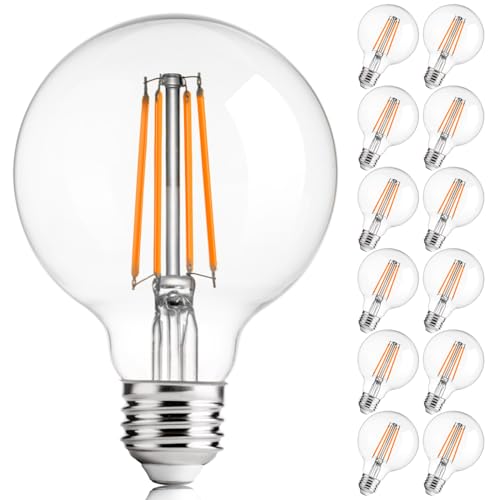 Image of FLSNT G25 LED Globe Bulbs, 40W Eqv, 400LM, 2700K Soft White, E26, 12 Pack | Dimmable, CRI90+, clear glass, UL listed, instant on, for bathroom vanity, mirror lighting, living room