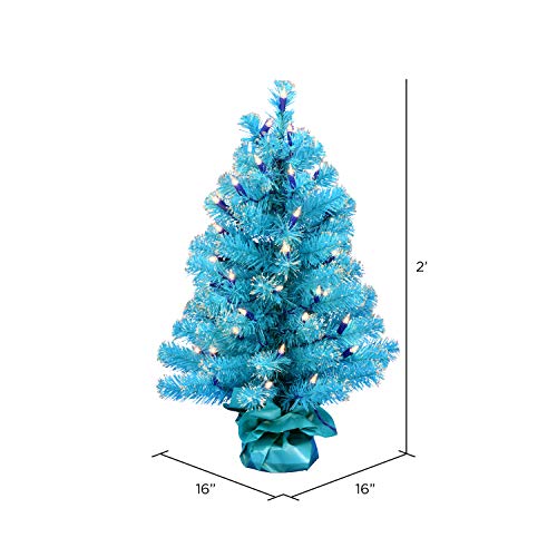 Vickerman 2' Sky Blue Tinsel Artificial Christmas Tree, Clear Dura-Lit® Incandescent Lights - Faux Tinsel Christmas Tree - Seasonal Indoor Home Decor #TOP1