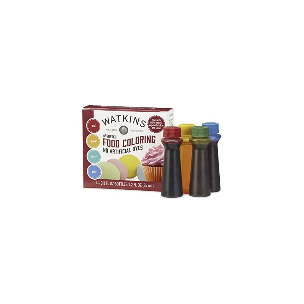 Watkins Assorted Food Coloring, 1 Each Red, Yellow, Green, Blue, Total