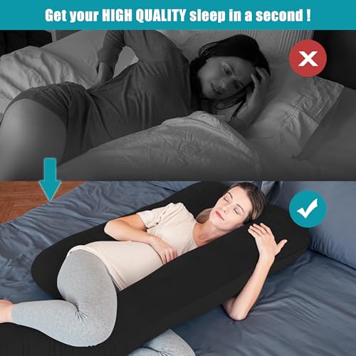 Image of Cute Castle Pregnancy Pillows, Soft U-Shape Maternity Pillow with Removable Cover - Full Body Pillows for Adults Sleeping - Pregnancy Must Haves - Jumbo 57 Inch - Black