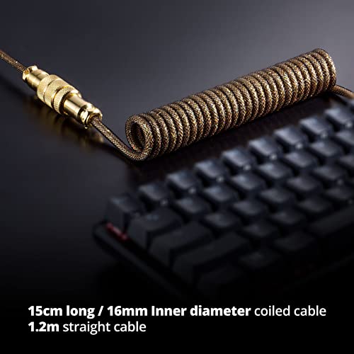 Gunmjo Starlight Coiled Usb C Cable For Gaming Keyboard, Double-Sleeved Mechanical Keyboard Cable With Detachable Metal Aviator, 1.5M Usb-C To Usb-A, Black Color With Gold Aviator Connector #TOP3