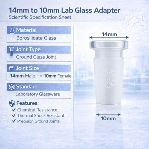 Image of Terporium Borosilicate Glass Reduction Adapter (Single) | Laboratory Glassware Connector | 14mm Male to 10mm Female Scientific Glass Adapter Lab Glassware | Clear