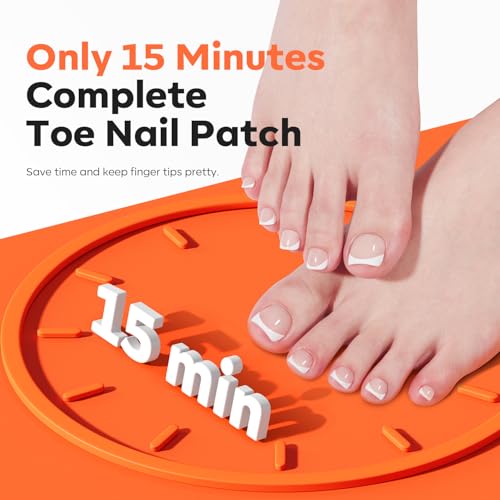 Image of Modelones Extra Short Toe Nail Tips, Square Toe Nail Tips Full Cover 510PCS 15 Sizes for Natural Wear Toenails Press On Pre-Etched Soft X Nail Gel Fake Toenail Matte Toe Tips for DIY Salon Use