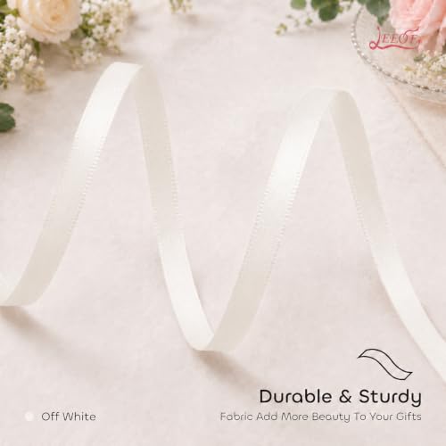 Image of Double Face Off White Satin Ribbon 1 /4 inch X 50 Yards Polyester Off White Ribbon for Gift Wrapping Very Suitable for Weddings Party Hair Bow Invitation Decorations and More