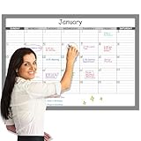Large Dry Erase Calendar - Undated 1 Monthly Wall Calendar Laminated, 40' x 28', Blank Reusable Calendar Planner with Large Daily Boxes, Notes, Stickers, Great for Home, Office, Classroom, Grey