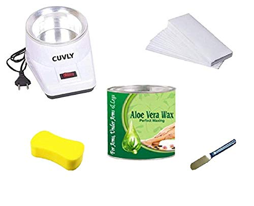 Image of Wax Machine Waxing KIt Combo Wax Heater Machine, 600 gram Hot Wax Cream, 70 pieces Wax Strips and Knife, Hair removal Waxing Kit, Wax Kit for women and mens, Wax Heater Combo (ALOE VERA)