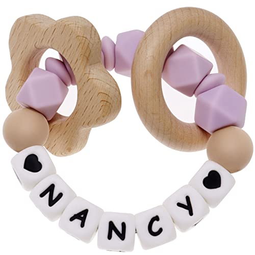 Personalized Teether With Name, Customizable Handmade Teethers With Wooden Rings (Lilac) #TOP9