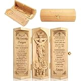Doskona Jesus Statue Wood Sculpture, Christian Wooden Sculptures Three-Sectional Cylinder Design, Jesus Figurines Religious Jesus Wood Carving, Catholic Home Office Decor, Serenity Prayer Boxwood