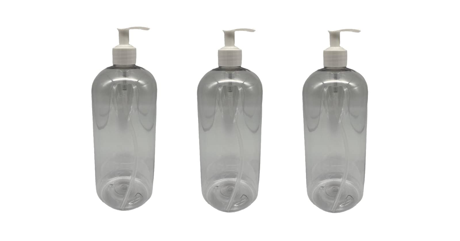 Natural Farms 3 Pack – 32 oz - Clear Boston Plastic Bottles - White Pump- for Essential Oils, Perfumes, Cleaning Products