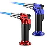 2 Pack Torch, Butane Torch Refillable, KitchenTorch for Cooking with Safety Lock & Adjustable Flame for BBQ, Creme Brulee, Baking, Crafts(Butane Gas not Included) (Red/Blue) (Red&Blue)