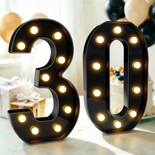 Image of Pooqla 30th Birthday Decorations for Men, Large Black Light Up Numbers | Black Party Decorations, 12.6in Tall Big Marquee Numbers 30th Anniversary Birthday Gift for Men Him Wedding Room Decor