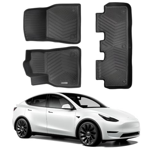 Compatible with Tesla Model Y 2020-2024, 2025 – All-Weather TPE Protection, Full Coverage Front & Rear Car Mats Full Set