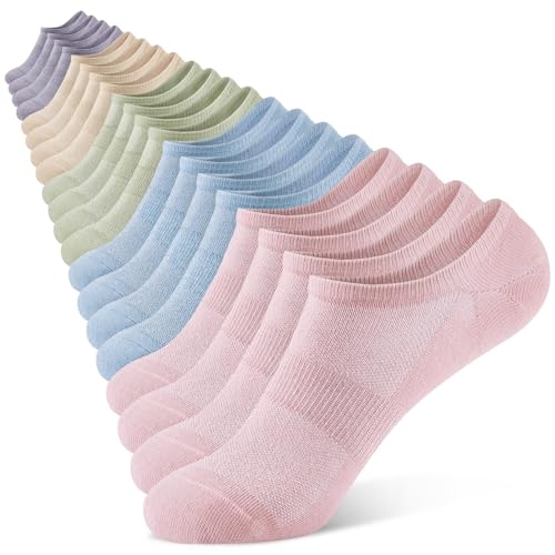 SukModen No Show Socks Womens 10 Pairs - Thin Low Cut Socks for Women Cotton Non Slip Ankle Short Casual Sock Invisible Liner Curated Pastels 5-9