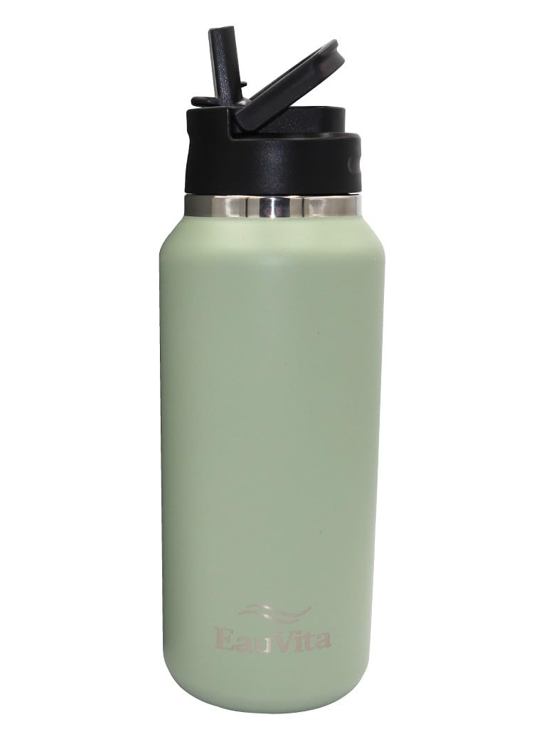 Premium 32 Oz Vacuum Insulated Water Bottle Stainless Steel Double-Wall Flask with Leakproof Wide Straw Lid Non Spill