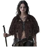 Joukavor Viking Faux Fur Cape with Medieval Brooch for Women Halloween Cosplay