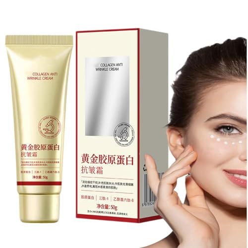 Crema De Colageno Dorada, Crema Hidratante Facial Antiarrugas, Crema Reafirmante Para El Rostro, Hidratacion Profunda De Larga Duracion, Para Todo Tipo De Pieles (1pcs)