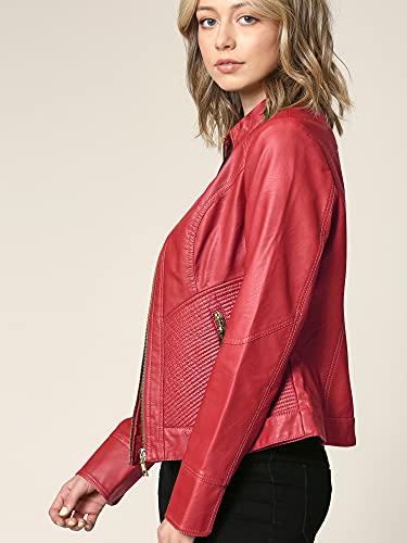 image for Lock and Love LL WJC747A Womens Dressy Vegan Leather Biker Jacket M RE