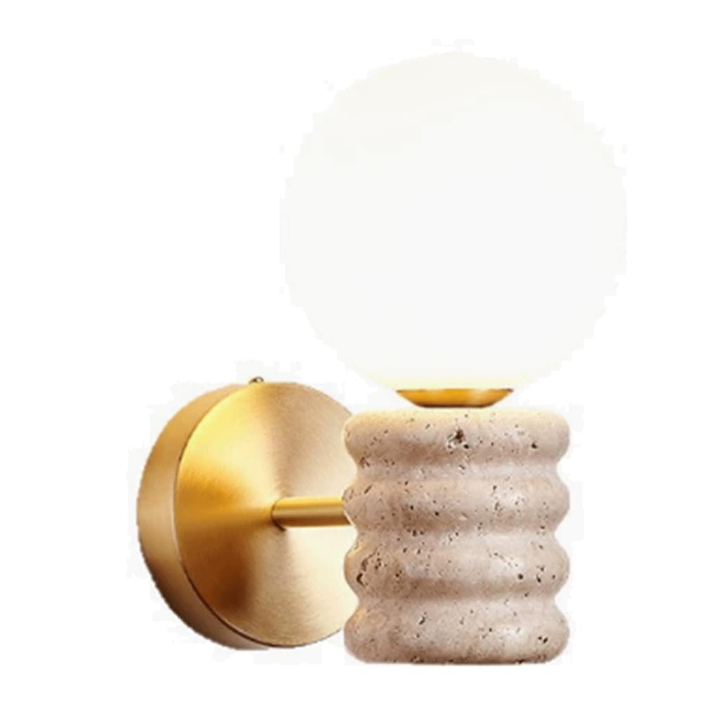 SHUANGZ Yellow Travertine Wall Sconce, Wabi Sabi Art G9 Light Fixture Natural Stone Glass Lampshade,Japanese Style Marble Wall Sconce for Bedroom Living Room Farmhouse Hallway Entryway Wall Light