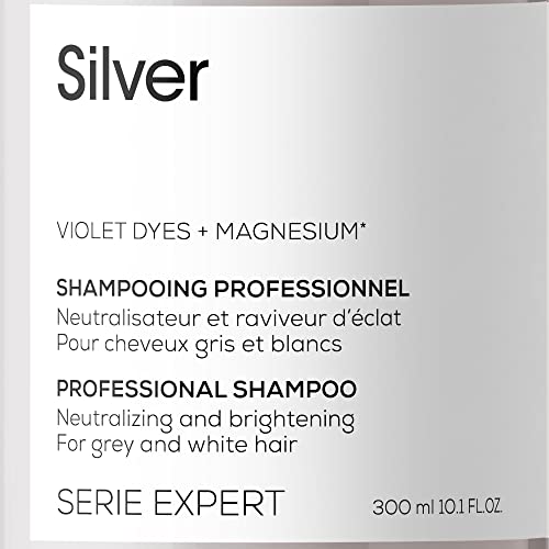 L'Oréal Professionnel Anti-Gelbstich Haarshampoo für weißes, graues & blondiertes Haar, Violett-Pigmente, Serie Expert, Silver Shampoo, 300 ml