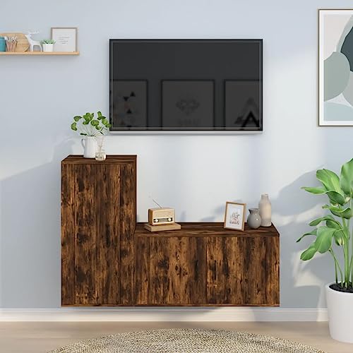 INLIFE Ensemble de Meubles TV 2 pcs Chêne fumé Bois d'ingénierie-3188475