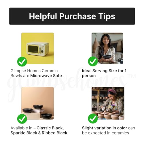 Image of Glimpse Homes Ceramic Serving Bowl | Microwave Safe | 7 inch | Classic Black