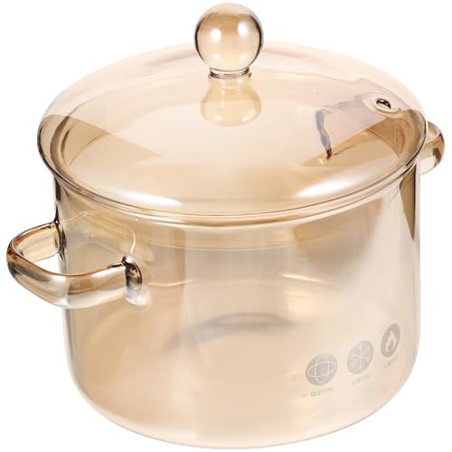 Hemoton Clear Glass Pot Cooking Pot Glass Teapot 50oz(1.5L) with Cover Dual Handles Pot, High Boron Glass Pot for Stovetop - for Pasta Noodle, Soup, Tea (Amber) Cooking Pot Glass Teapot